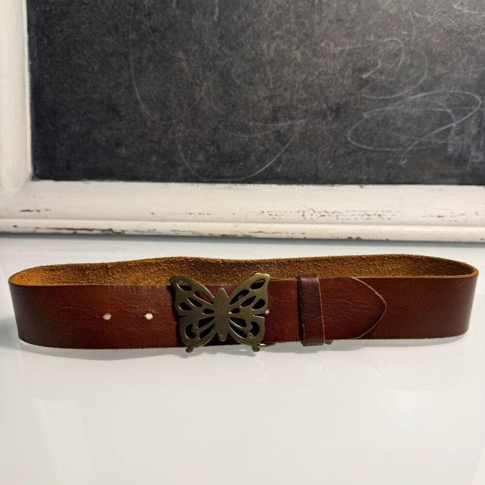 Gap Y2K Brown Leather Butterfly Buckle Belt Fall 2007 Boho Western